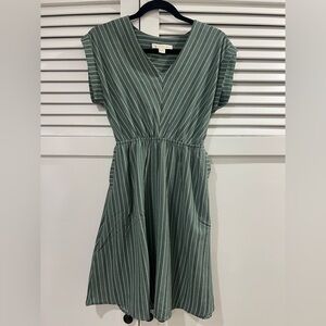 Monteau small Green Striped sundress Dress pockets gathered waist lightweight